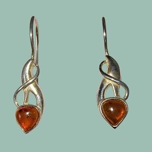 Sterling Silver Faux Amber Modernist Drop Earrings